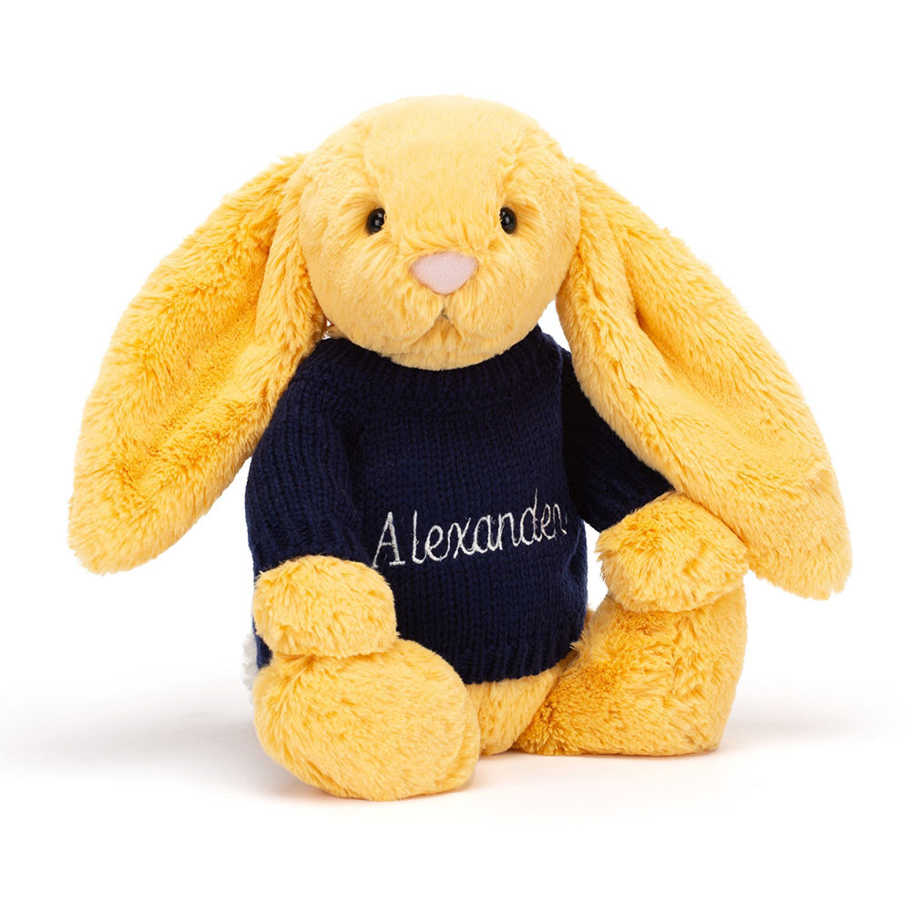http://Bashful%20Sunshine%20Bunny%20with%20Personalised%20Navy%20Jumper