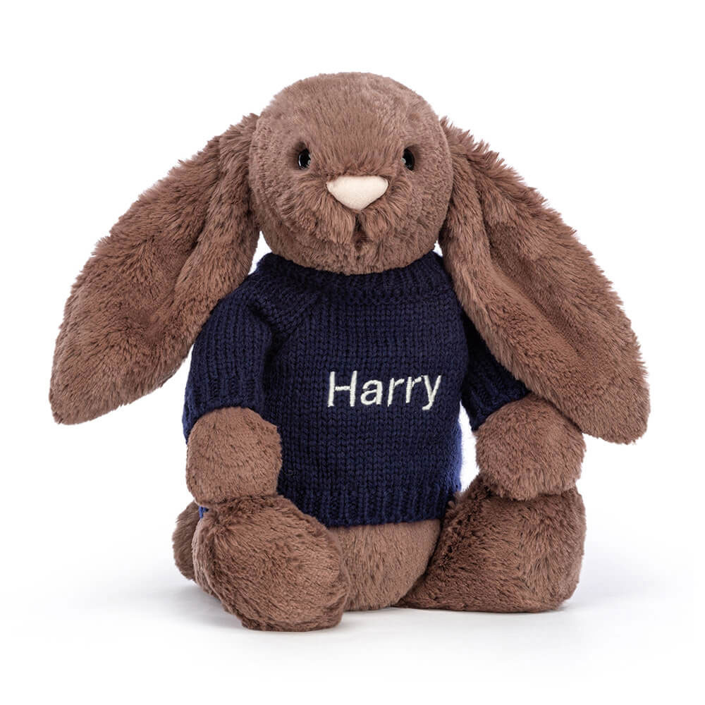 http://Bashful%20Fudge%20Bunny%20with%20Personalised%20Navy%20Jumper