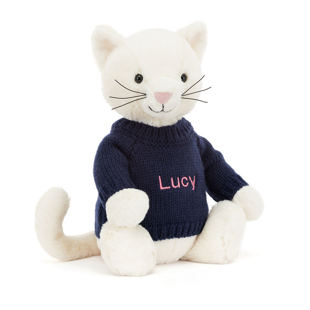 http://Bashful%20Cream%20Kitten%20with%20Personalised%20Navy%20Jumper