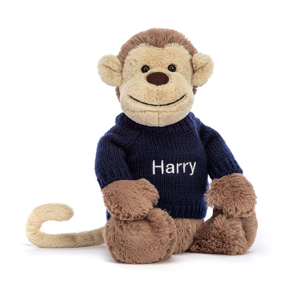 http://Bashful%20Monkey%20with%20Personalised%20Navy%20Jumper