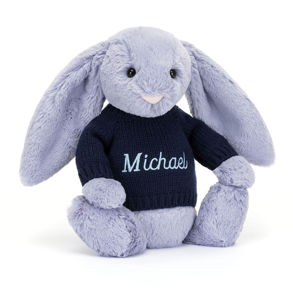 http://Bashful%20Viola%20Bunny%20with%20Personalised%20Navy%20Jumper