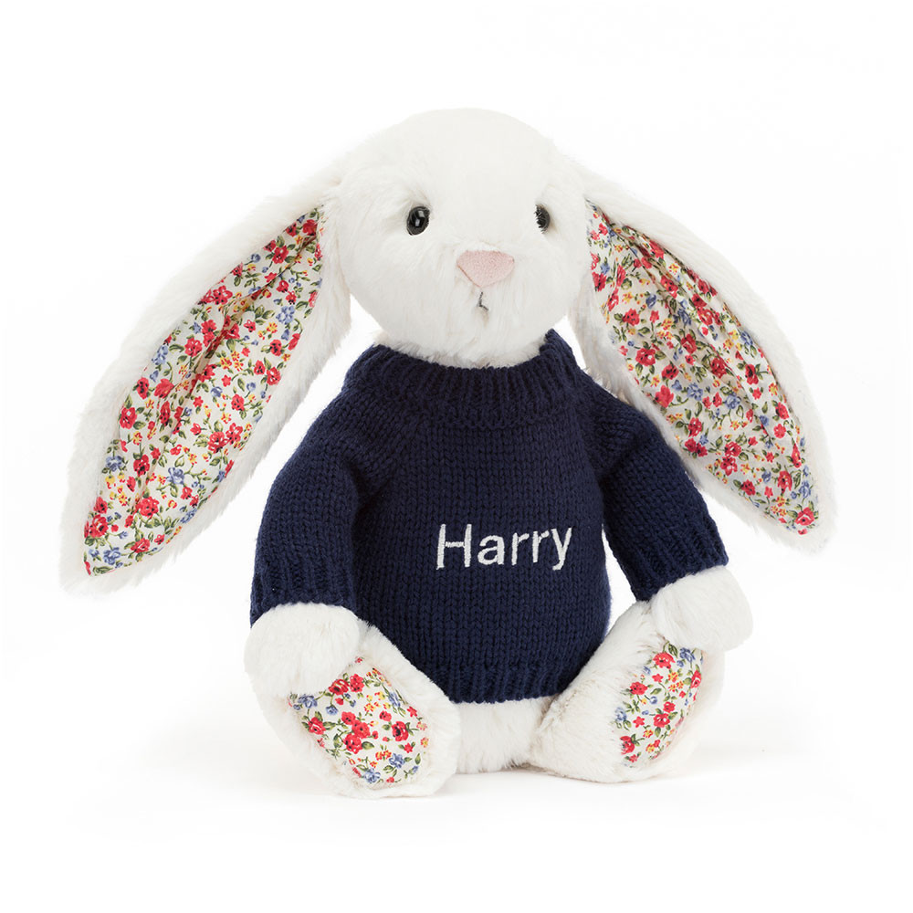 http://Blossom%20Cream%20Bunny%20with%20Personalised%20Navy%20Jumper