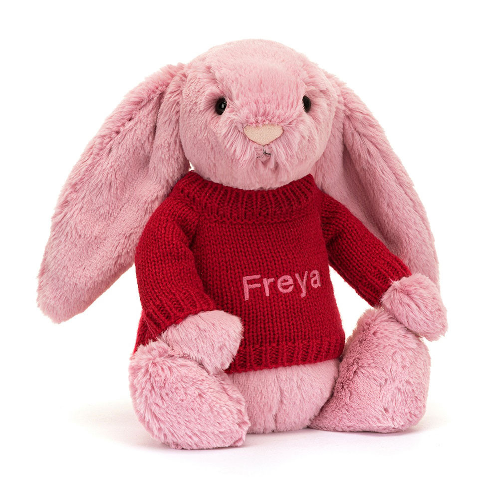 http://Bashful%20Tulip%20Pink%20Bunny%20with%20Personalised%20Red%20Jumper