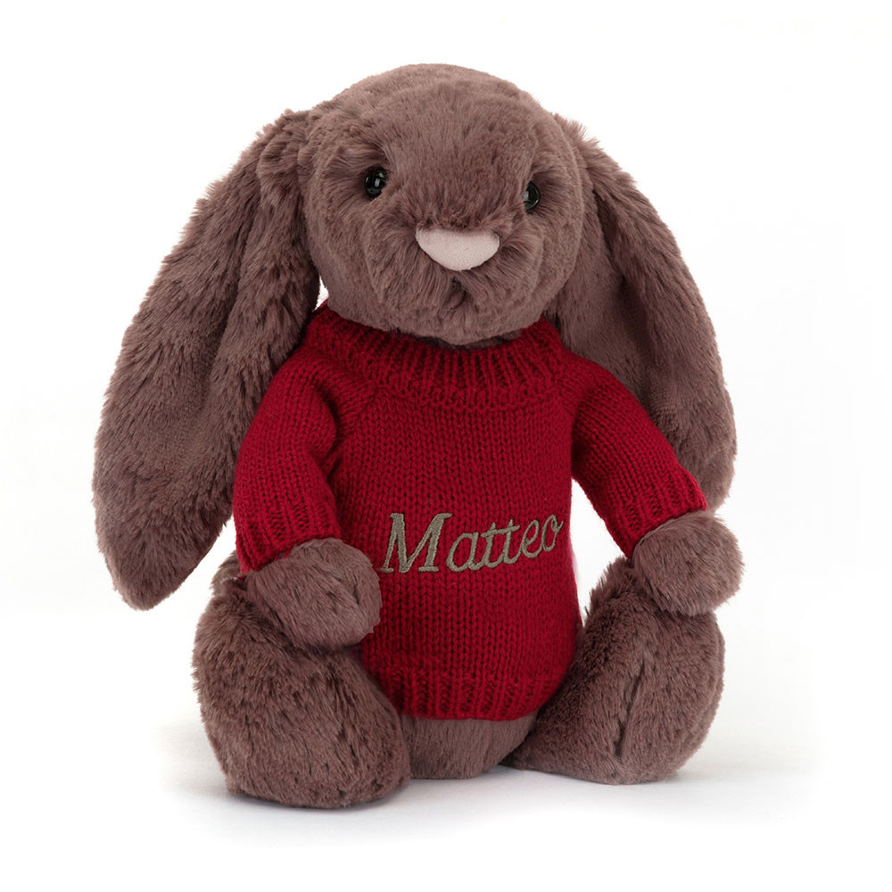 http://Bashful%20Fudge%20Bunny%20with%20Personalised%20Red%20Jumper