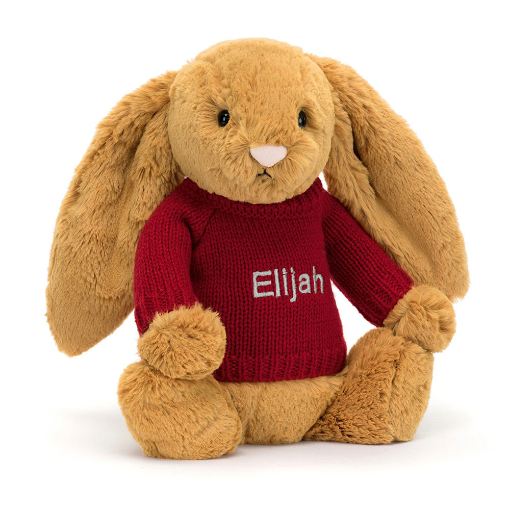 http://Bashful%20Golden%20Bunny%20with%20Personalised%20Red%20Jumper