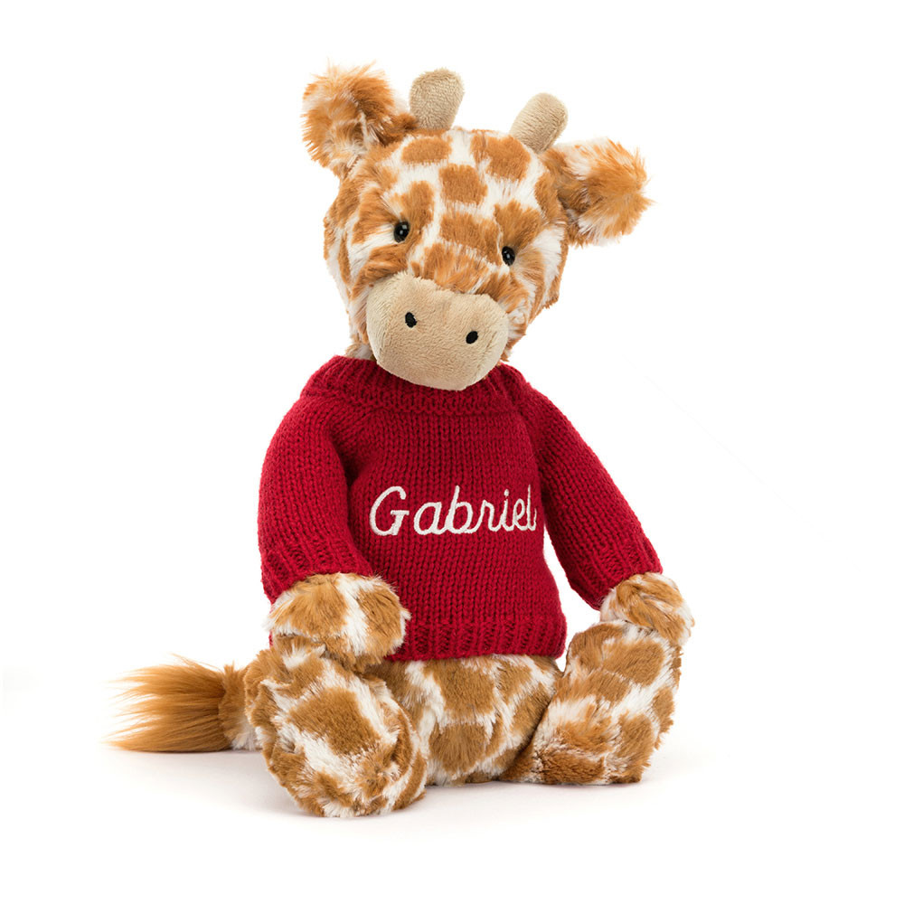 http://Bashful%20Giraffe%20with%20Personalised%20Red%20Jumper