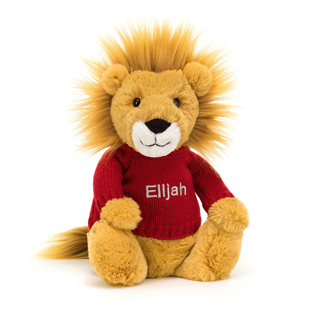 http://Bashful%20Lion%20with%20Personalised%20Red%20Jumper