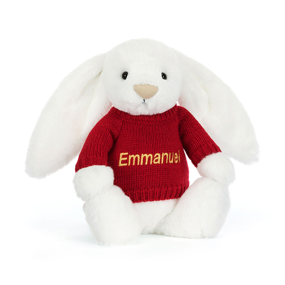 http://Bashful%20Luxe%20Bunny%20Luna%20with%20Personalised%20Red%20Jumper