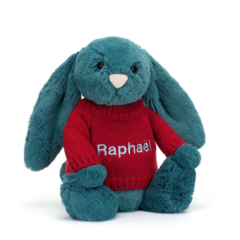 http://Bashful%20Mineral%20Blue%20Bunny%20with%20Personalised%20Red%20Jumper