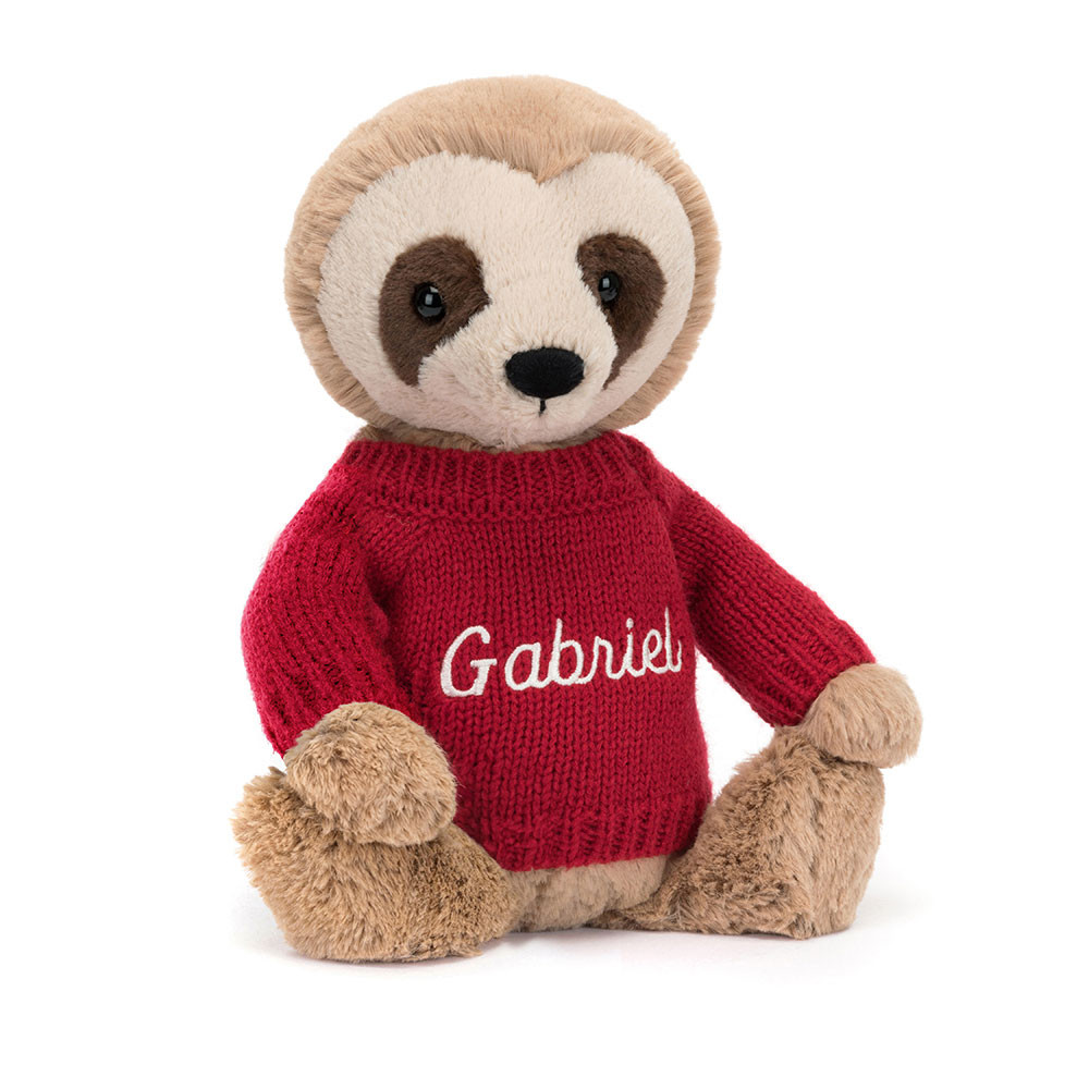 http://Bashful%20Sloth%20with%20Personalised%20Red%20Jumper