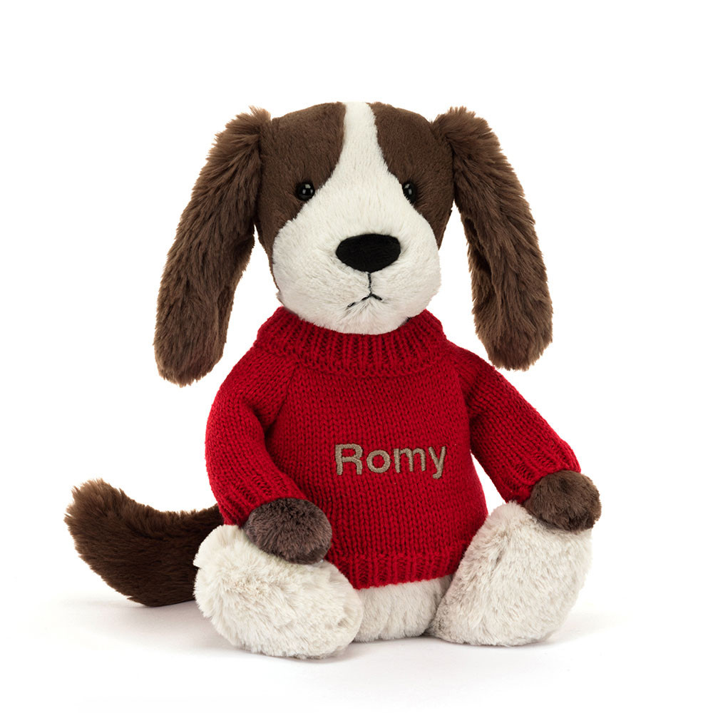 http://Bashful%20Fudge%20Puppy%20with%20Personalised%20Red%20Jumper