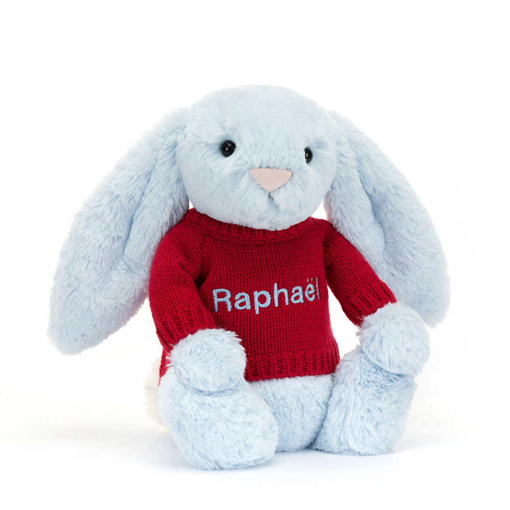 http://Bashful%20Blue%20Bunny%20with%20Personalised%20Red%20Jumper