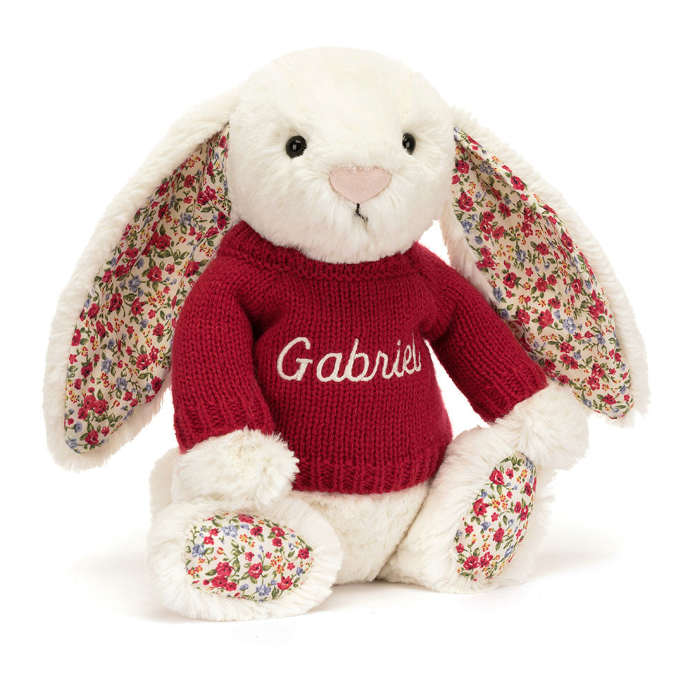 http://Blossom%20Cream%20Bunny%20with%20Personalised%20Red%20Jumper