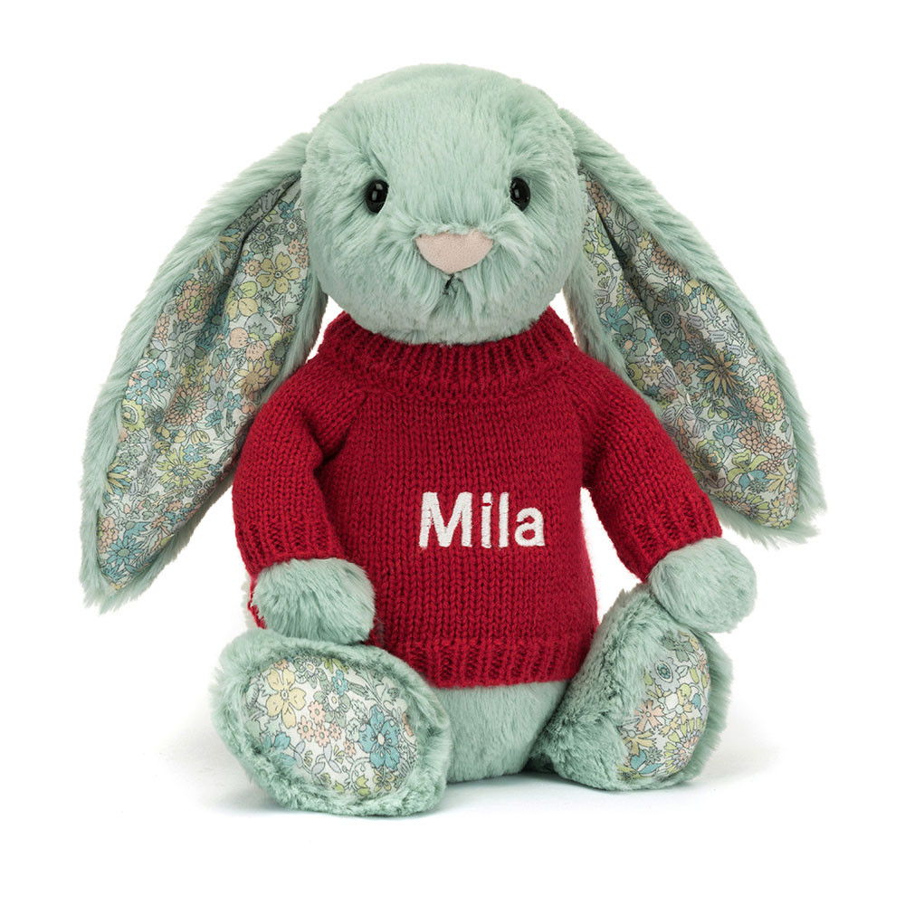 http://Blossom%20Sage%20Bunny%20with%20Personalised%20Red%20Jumper