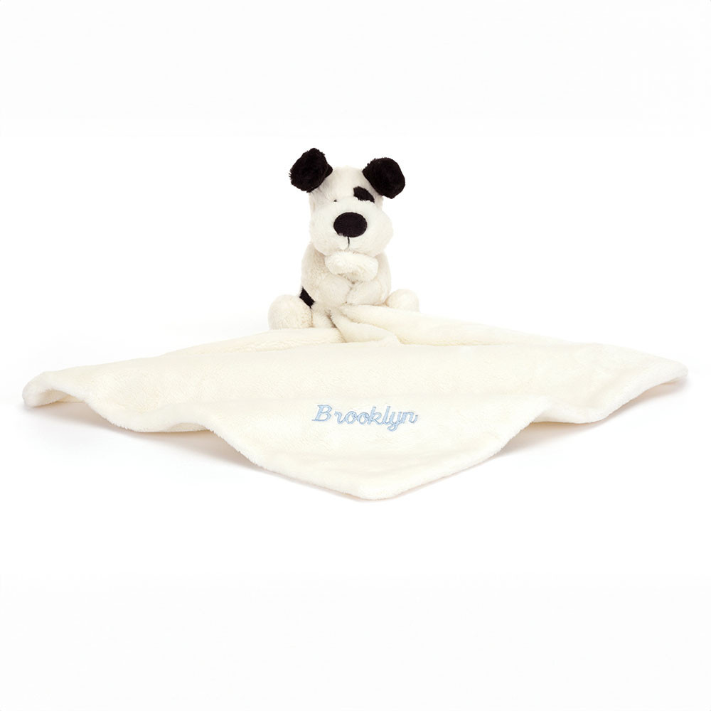 http://Personalised%20Bashful%20Black%20&%20Cream%20Puppy%20Soother